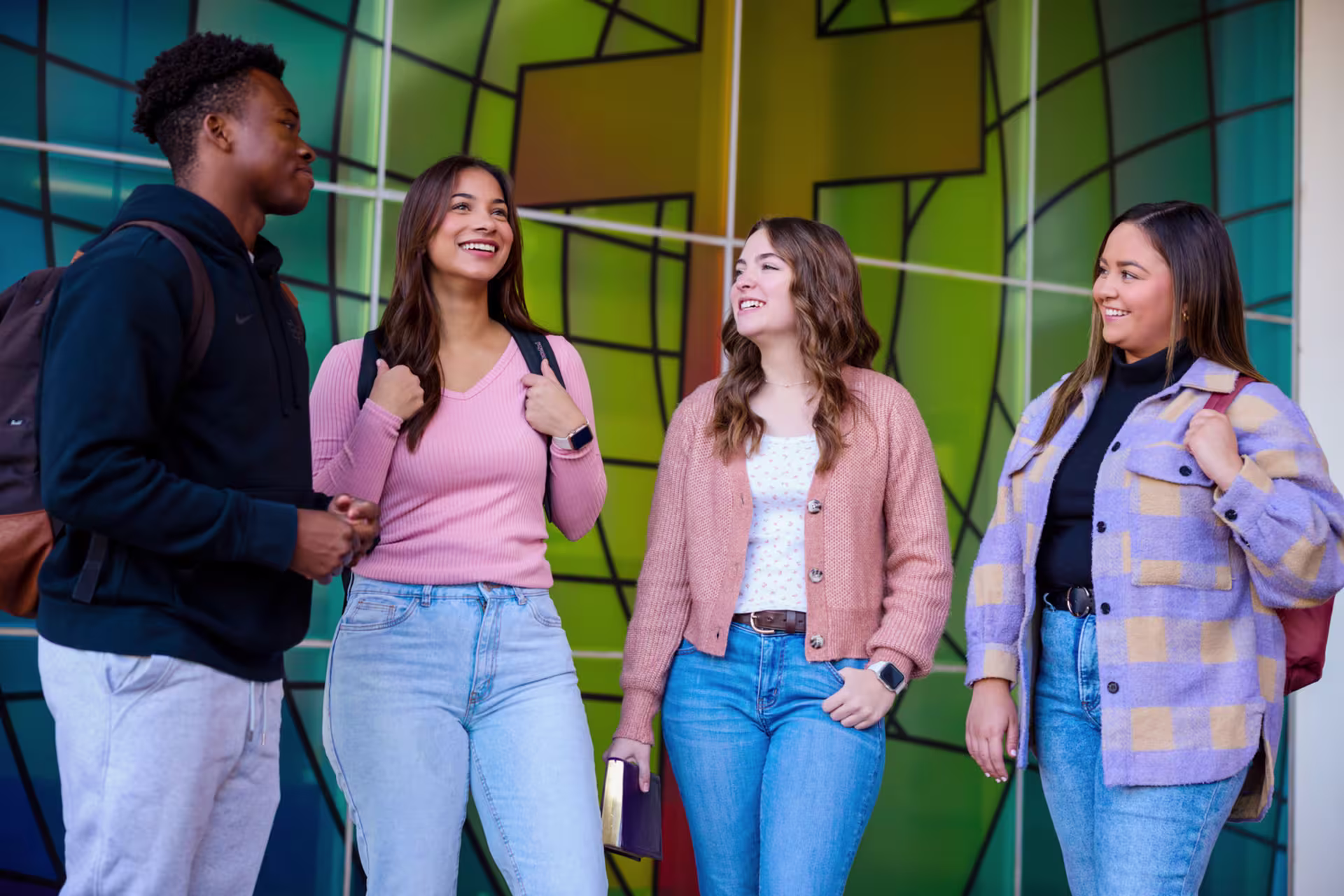 Group of theology master’s students standing outside of chapel