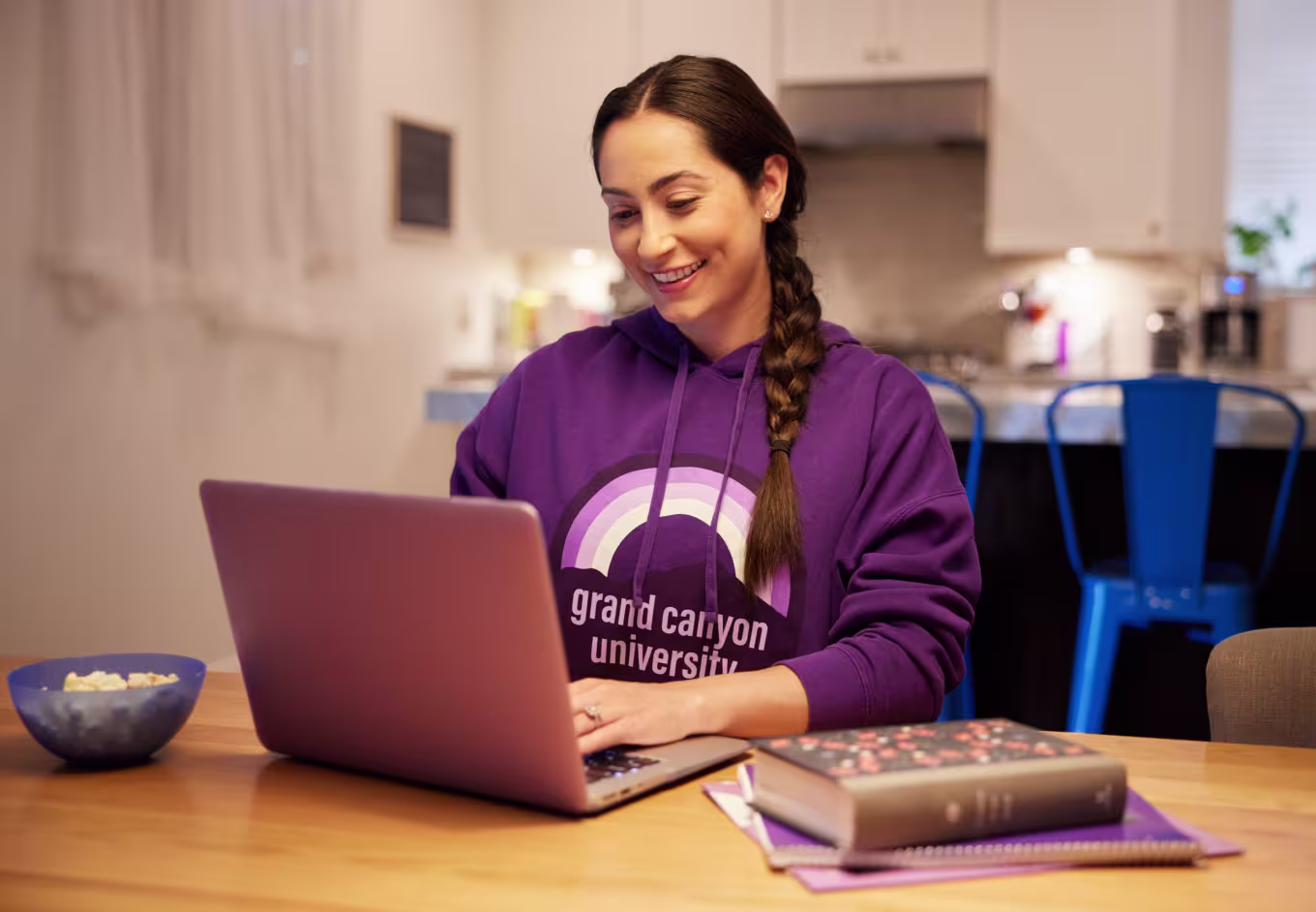 Female student studying online