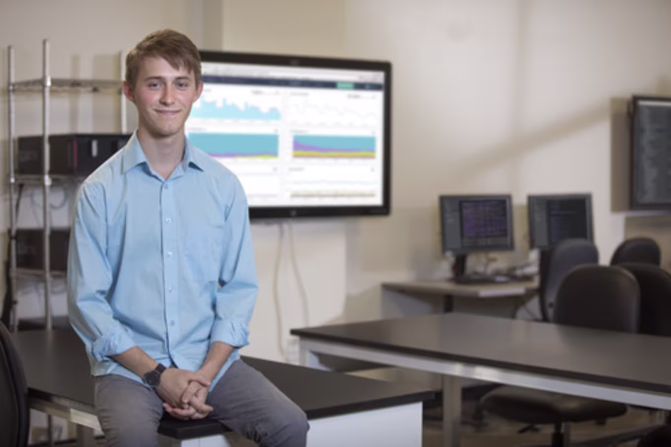 Male computer science student presenting CSET presentation