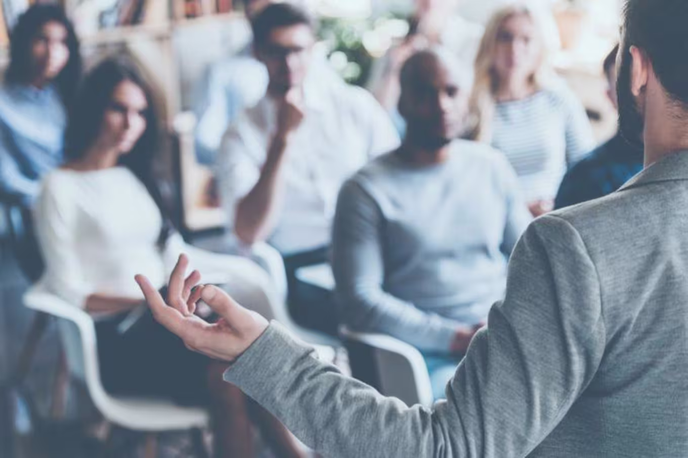 Businessman addressing an audience of investors