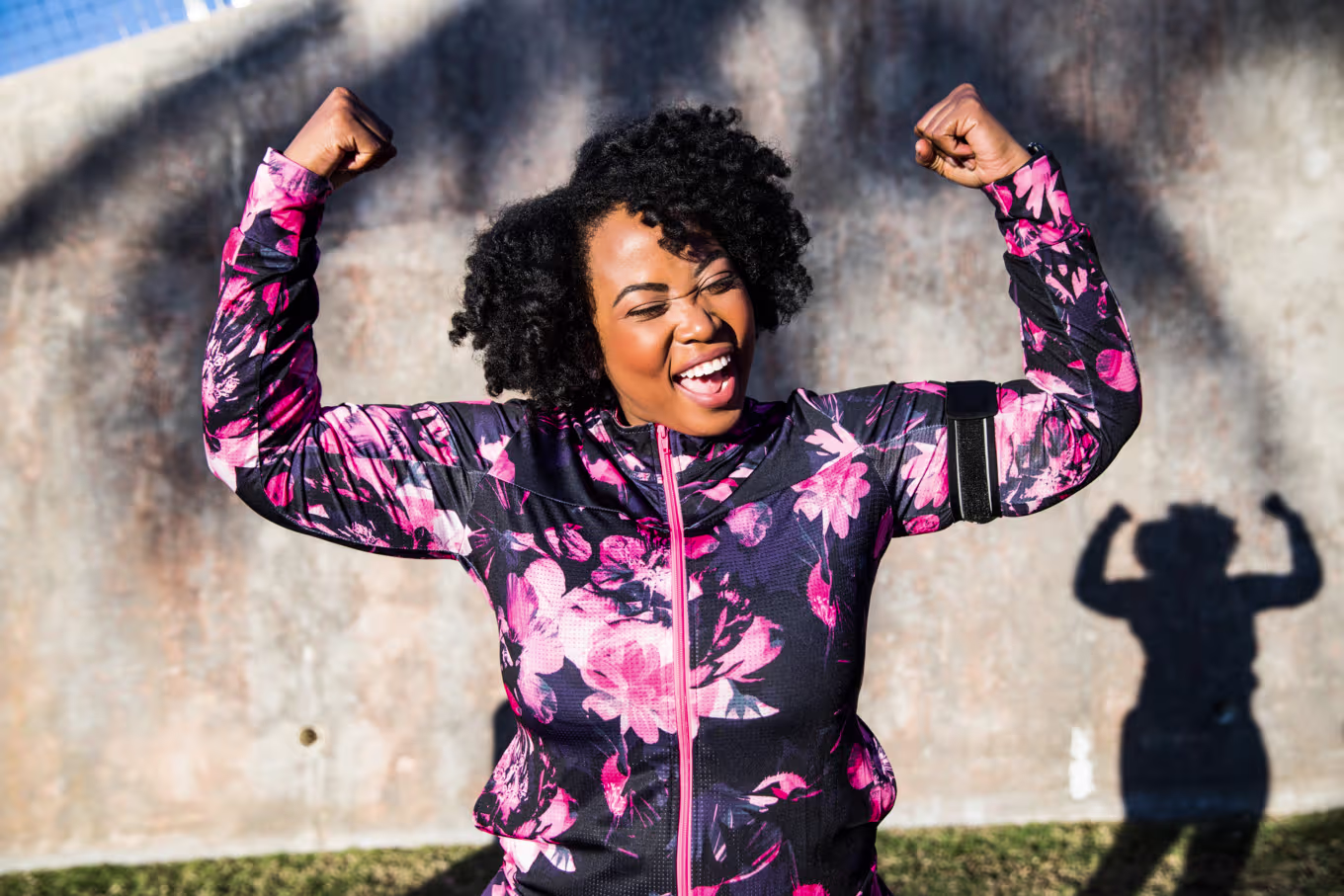 A girl flexing her muscles