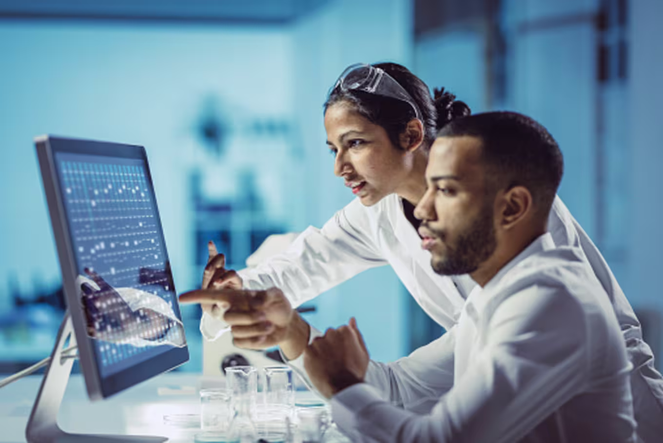 laboratory geneticists analyzing genetics