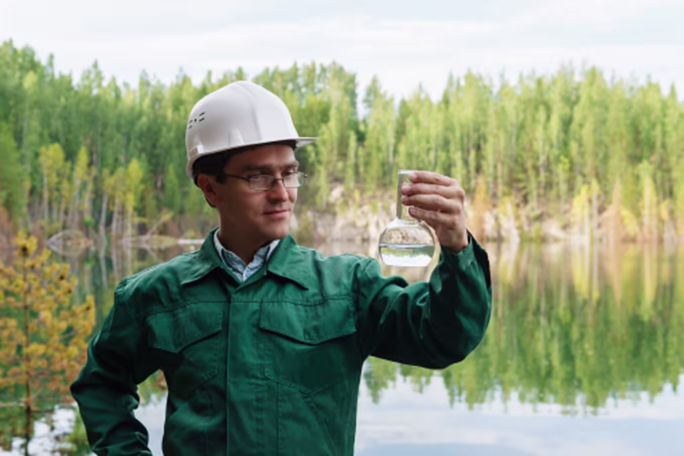 hydrologist collecting water to check environmental health