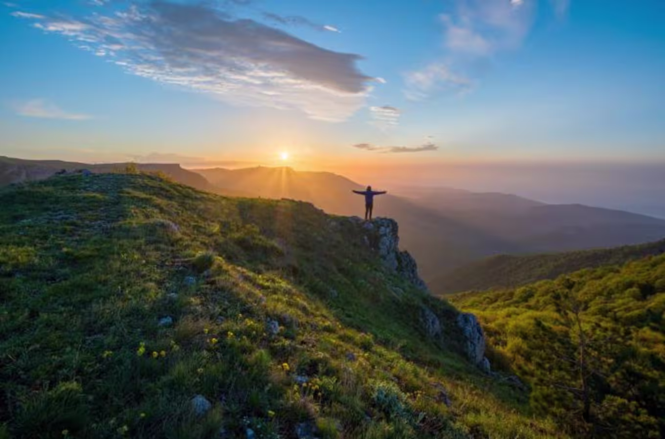 A mountain at sunset