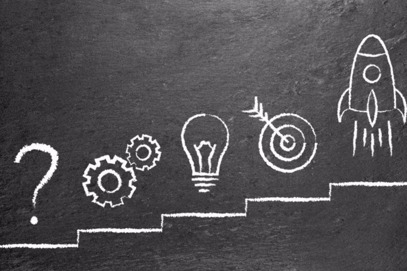 sketch drawing of a question mark, lightbulb and gears
