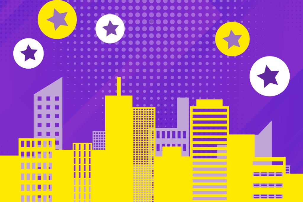 Cityscape graphic that signifies the number of cities GCU's alumni team visited in 2022.
