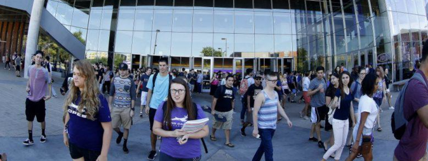 students outside the GCU Arena