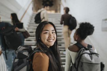 Student in a busy school enviornment.