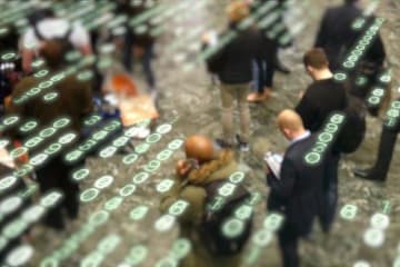 people walking and looking down