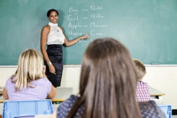 a Spanish teacher teaching her class
