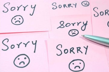Arranged sticky notes reading "sorry"