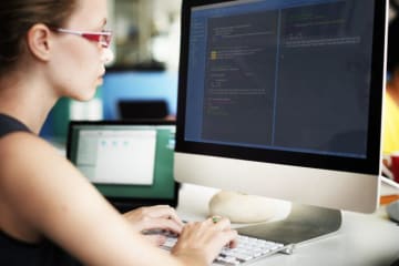 student working on computer