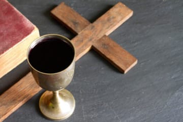 Wine and cross with bible