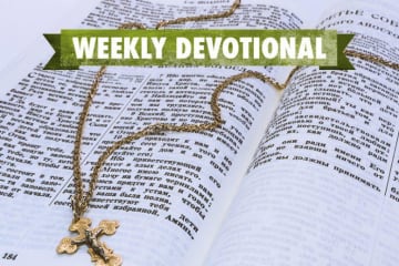 Bible with cross necklace on top