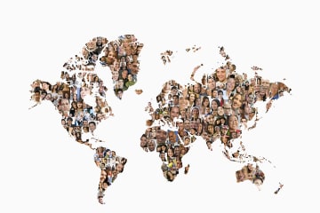 map of the world filled in with people's faces