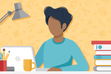 animated student learning virtually in a digital classroom