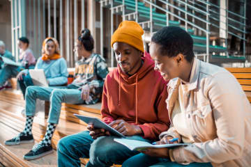 students working in a group learning about character education