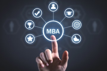 MBA degree graphic showing a variety of icons