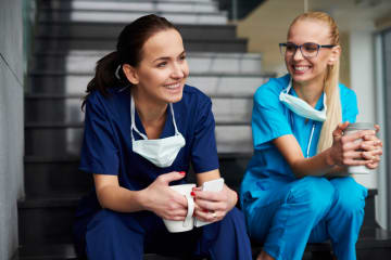 Nursing school students taking a short break