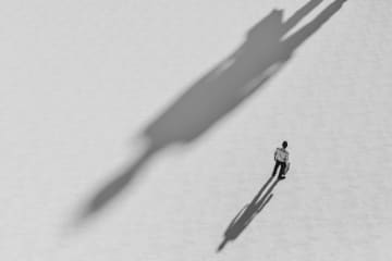 person facing a huge shadow