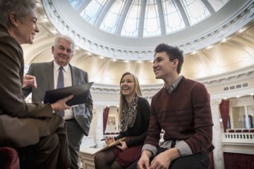 Young government students in a government building