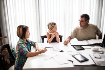 Family discussing financial aid.