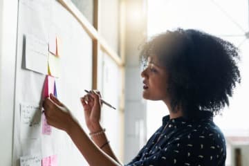 Woman drawing on sticky notes