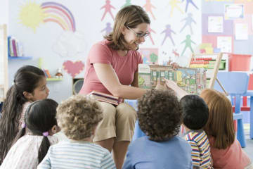 Teacher has interactive reading circle time