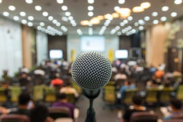 microphone on stand in a room