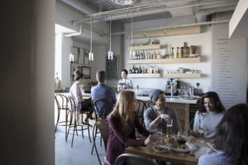 Friends dining at a restaurant