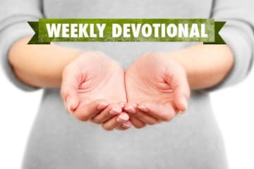 Open hands with weekly devotional text