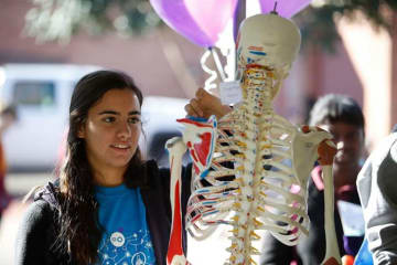 student walking around