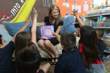 Teacher reading book to students