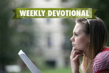 A student reading under the Weekly Devotional banner