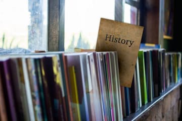 history books in a library