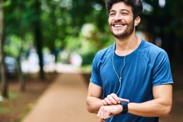 man listening to music outside