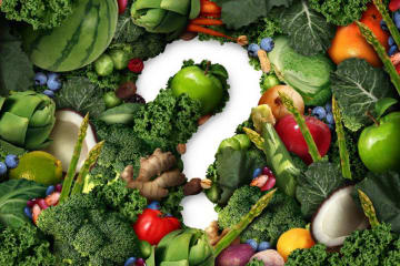 Fruits and vegetables with a question mark
