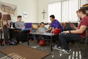 students in dorm room