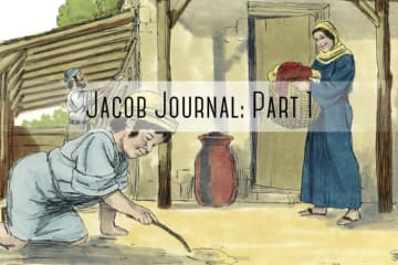 kid playing in dirt with "jacob journal part 1" written on it