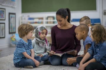 Reading circle time with teacher