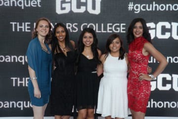 Anna Cofrancesco with four other honors students at an event