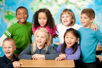 Young students pose for a class photo