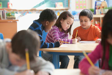 mixed-ability level students working together in classroom