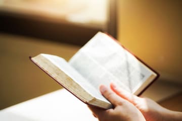 Hands holding an open Bible