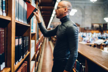 historian researching at library