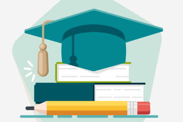 Image of graduation cap resting on stack of books