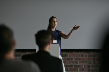 a teacher presenting during a parent teacher conference