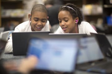 Students using technology in the classroom