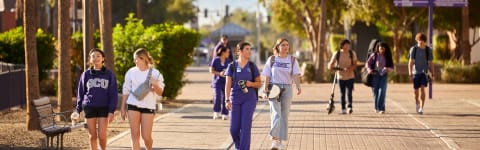 Students walking through campus