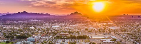 aerial picture of a sunset over GCU's campus